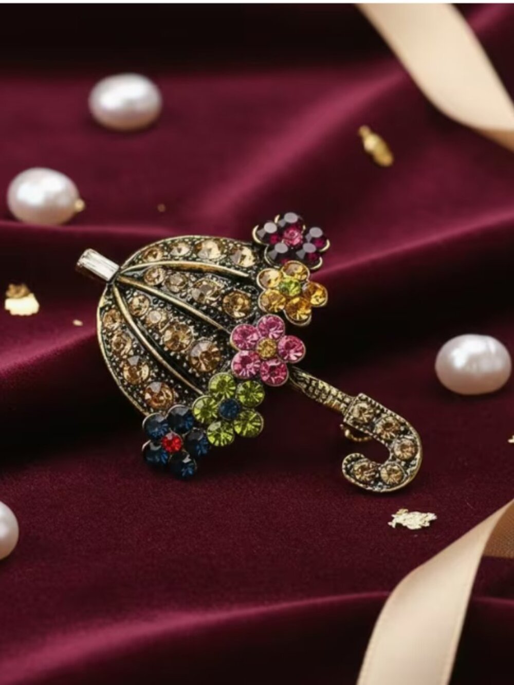 Sparkling gold-tone brooch with colorful stones. NWT - Picture 3 of 4